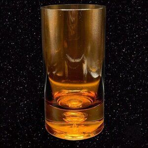 Vintage Polish Art Glass Yellow Amber Round Vase Poland‎ With Bubble 8”T 3.75”W